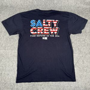 SALTY CREW Find Refuge in the Sea T-shirt Size L USA Flag Logo